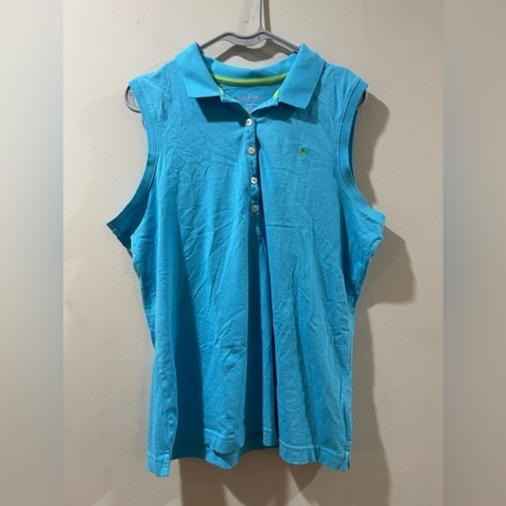 LILLY PULITZER Blue‎ and Green Sleeveless Polo Top Extra Large